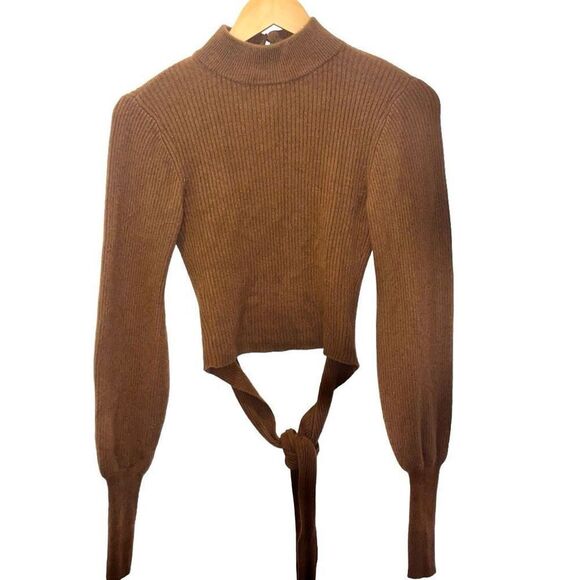 Reformation Brown Ribbed Cashmere "Osteria" Open Back Crop Sweater Sz XS - Picture 2 of 8